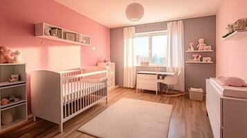 de kinderkamer kamer van een mooi helder modern stijl huis. ai gegenereerd. foto