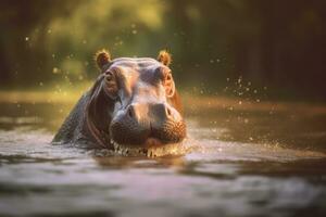 nijlpaard in natuur, nationaal geografie, breed leven dieren. ai gegenereerd. foto