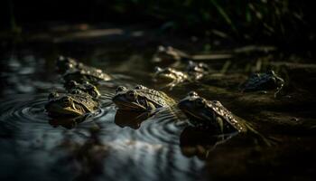 groen schildpad oog weerspiegelt rustig vijver schoonheid gegenereerd door ai foto