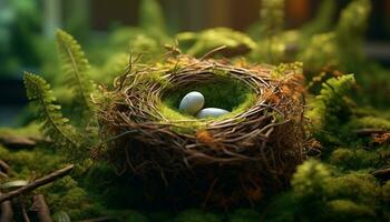 versheid van lente, een schattig jong vogel in haar dier nest gegenereerd door ai foto