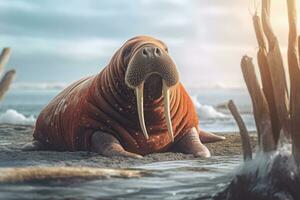 walrus in natuur, nationaal geografie, breed leven dieren. ai gegenereerd. foto