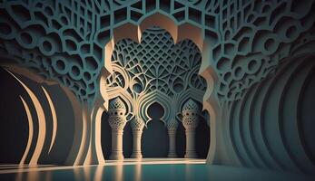 3d geven moskee element in overladen Arabisch, Islamitisch archit lezing stijl interieur. ai generatief foto