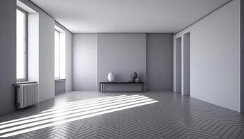 de strak en minimalistische interieur ontwerp van een leeg kamer, generatief ai foto