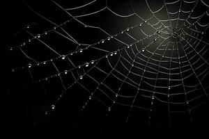 spinnenweb met donker achtergrond, decoratief spin web met water druppels, ai gegenereerd foto