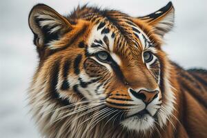 portret van een tijger Aan een solide kleur achtergrond. detailopname. ai generatief foto