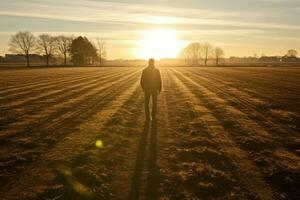 Mens in veld- in zonnig dag foto