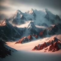 natuur landschap winter sneeuw majestueus berg illustratie, ai generatief foto