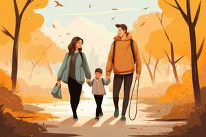 illustratie van gelukkig familie in park in herfst foto