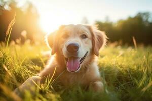 gelukkig familie met hond foto