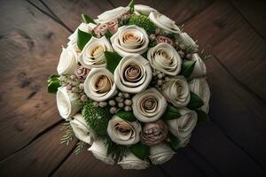 mooi bruids boeket van verschillend bloemen Aan een donker achtergrond. ai generatief foto