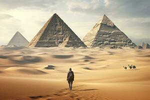 Egyptische piramides in woestijn foto