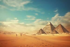 Egyptische piramides in woestijn foto