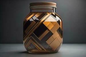 glas vaas met meetkundig patroon Aan donker achtergrond. ai generatief foto