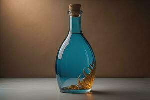 een fles met een gouden draak in het. generatief ai foto