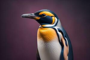 schattig pinguïn staand in voorkant van solide kleur achtergrond. ai generatief foto