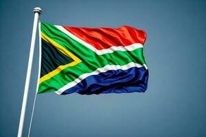 zuiden Afrika vlag golvend Aan blauw lucht. ai generatief foto