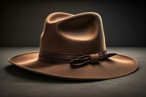 cowboy hoed Aan een houten tafel. ai generatief foto