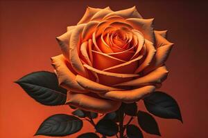 mooi oranje roos Aan een rood achtergrond. detailopname. generatief ai foto