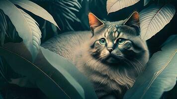 portret van een kat in de oerwoud. generatief ai foto