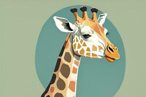 giraffe geïsoleerd Aan groen achtergrond. tekenfilm stijl. vector illustratie. ai generatief foto