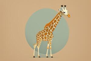 giraffe geïsoleerd Aan oranje achtergrond. tekenfilm stijl. vector illustratie. ai generatief foto