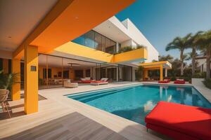zwemmen zwembad in een modern villa, ai generatief foto