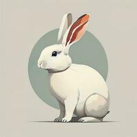 vector illustratie van een schattig wit konijn zittend Aan een grijs achtergrond. ai generatief foto