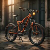 modern oranje berg fiets. ai generatief foto