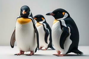 schattig pinguïn staand in voorkant van solide kleur achtergrond. ai generatief foto