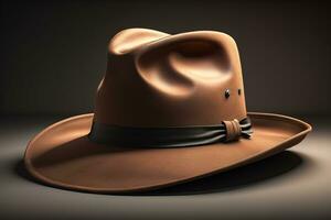 cowboy hoed Aan een houten tafel. ai generatief foto