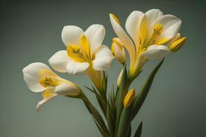 boeket van bloemen Aan solide kleur achtergrond. ai generatief foto