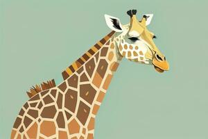 giraffe geïsoleerd Aan groen achtergrond. tekenfilm stijl. vector illustratie. ai generatief foto