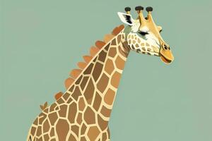 giraffe geïsoleerd Aan groen achtergrond. tekenfilm stijl. vector illustratie. ai generatief foto