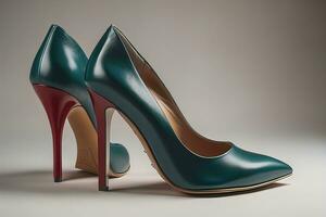 hoog hiel- Dames schoenen Aan een solide kleur achtergrond. ai generatief foto