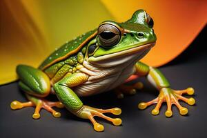 Europese boom kikker, hyla arborea geïsoleerd Aan solide kleur achtergrond. ai generatief foto