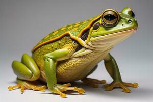 Europese boom kikker, hyla arborea geïsoleerd Aan solide kleur achtergrond. ai generatief foto