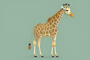 giraffe geïsoleerd Aan groen achtergrond. tekenfilm stijl. vector illustratie. ai generatief foto