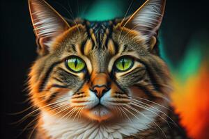 portret van een mooi Maine wasbeer kat Aan een donker achtergrond. ai generatief foto