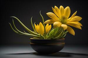 bloemen in een pot Aan een solide kleur achtergrond. ai generatief foto
