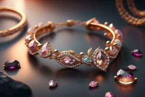 bruiloft ring met diamanten Aan een solide kleur achtergrond. sieraden. ai generatief foto