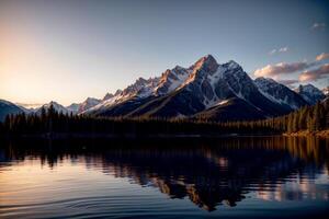 realistisch foto majestueus landschap van berg meer met perfect reflectie