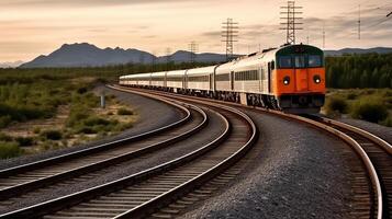 trein gaan aan de overkant de land. generatief ai foto