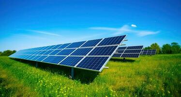 zonne- energie revolutie, omarmen duurzaamheid door zonne- panelen voor schoon, hernieuwbaar stroom. generatief ai foto