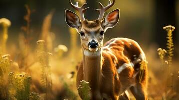 aanbiddelijk hert reekalf in Woud. dieren in het wild tafereel in natuur. generatief ai foto