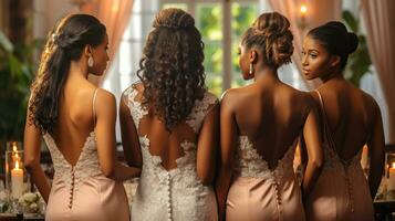 prachtig Afrikaanse Amerikaans bruid met bruidsmeisjes foto
