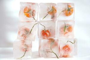 ijs kubussen met tomaten Aan top foto