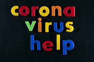 gekleurde geschreven fotografisch vertegenwoordiging van de coronavirus foto