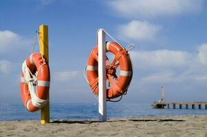 twee leven bewaarders Aan een strand foto