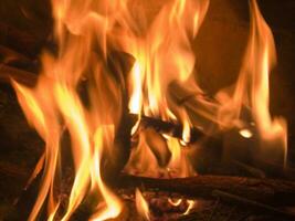 een brand is brandend in een steen oven foto