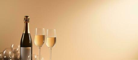 Champagne bril gemaakt van grijs getint glas, langs met een fles van Champagne of sprankelend wijn, foto